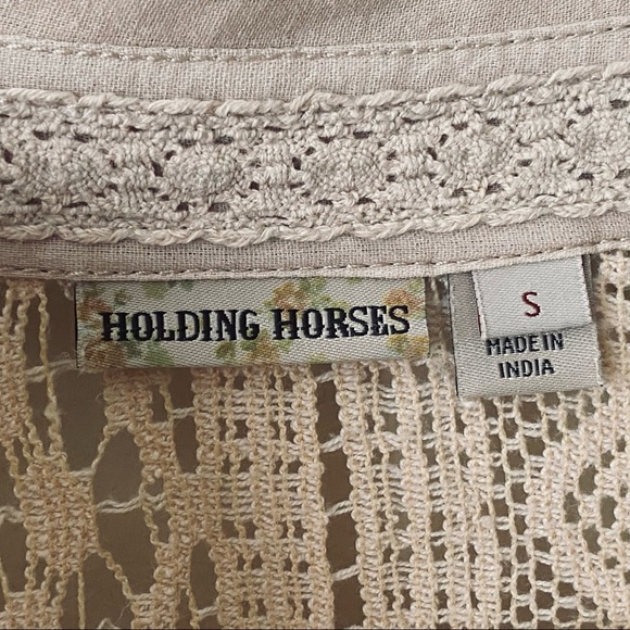 Classic Neutral Tan lace long sleeve shirt with laces at top and back - Picture 3 of 6